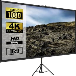 Háromlábú projektorvászon állvánnyal, 110 hüvelykes, 16:9 arányú, 4K HD vetítővászon állvány, gyűrődésmentes, állítható magasságú, hordozható vászon projektorhoz, beltéri és kültéri használatra, filmekhez, házimozihoz, játékhoz, irodába - miniatúra 2