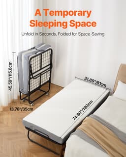Összecsukható ágy, 89 cm x 194 cm-es összecsukható ágy 10 cm-es matraccal, Kétszemélyes összecsukható ágy masszív fémkerettel és memóriahabos matraccal, Hordozható kétszemélyes összecsukható ágy matraccal, Felnőtteknek, Vendégeknek - miniatúra 6