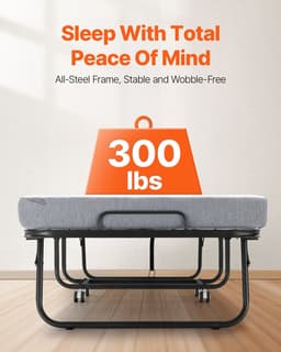 Összecsukható ágy, 89 cm x 194 cm-es összecsukható ágy 10 cm-es matraccal, Kétszemélyes összecsukható ágy masszív fémkerettel és memóriahabos matraccal, Hordozható kétszemélyes összecsukható ágy matraccal, Felnőtteknek, Vendégeknek - miniatúra 7
