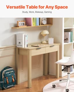 Kis íróasztal fiókokkal, gyerekasztal hálószobába, modern egyszerű tanulóasztal rajzoláshoz, olvasáshoz, íráshoz, téglalap alakú MDF bútor tanulóasztal otthonra, irodába, világos fa - miniatúra 2