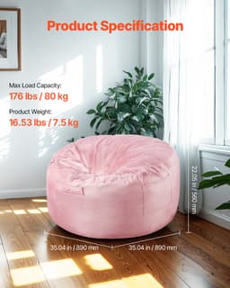 Babzsákfotel, 90 cm-es kerek babzsákfotel levehető és mosható huzattal, 25D memóriahabbal és puha, sima holland bársonnyal töltve, babzsákfotel hálószobába vagy játszószobába, rózsaszín - miniatúra 6