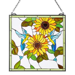 Ólomüveg ablakpanel, 502 x 520 mm, Tiffany stílusú függő felülvilágító ablakpanel lánccal, nagy függőleges téglalap alakú ólomüveg, vintage hagyományos művészeti kézműves termékek konyhai lakberendezéshez - miniatúra 3