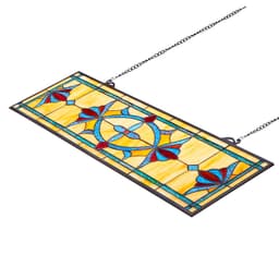 Ólomüveg ablakpanel, 813 x 250 mm, Tiffany stílusú függő felülvilágító ablakpanel lánccal, nagy vízszintes téglalap alakú ólomüveg, vintage hagyományos művészeti kézműves termékek konyhai lakberendezéshez - miniatúra 5