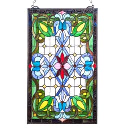 Ólomüveg ablakpanel, 433 x 731 mm, Tiffany stílusú függő felülvilágító ablakpanel lánccal, nagy függőleges téglalap alakú ólomüveg, vintage hagyományos művészeti kézműves termékek konyhai lakberendezéshez - miniatúra 2
