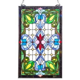 Ólomüveg ablakpanel, 433 x 731 mm, Tiffany stílusú függő felülvilágító ablakpanel lánccal, nagy függőleges téglalap alakú ólomüveg, vintage hagyományos művészeti kézműves termékek konyhai lakberendezéshez - miniatúra 3