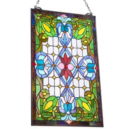 Ólomüveg ablakpanel, 433 x 731 mm, Tiffany stílusú függő felülvilágító ablakpanel lánccal, nagy függőleges téglalap alakú ólomüveg, vintage hagyományos művészeti kézműves termékek konyhai lakberendezéshez - miniatúra 4