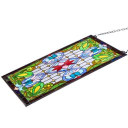 Ólomüveg ablakpanel, 433 x 731 mm, Tiffany stílusú függő felülvilágító ablakpanel lánccal, nagy függőleges téglalap alakú ólomüveg, vintage hagyományos művészeti kézműves termékek konyhai lakberendezéshez - miniatúra 5