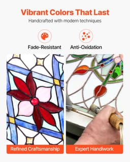 Ólomüveg ablakpanel, 433 x 731 mm, Tiffany stílusú függő felülvilágító ablakpanel lánccal, nagy függőleges téglalap alakú ólomüveg, vintage hagyományos művészeti kézműves termékek konyhai lakberendezéshez - miniatúra 7