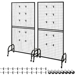 2 db-os rácsos falpanel, 898 x 1798 mm-es drótrácsos panelek, mozgatható művészeti polc kerekekkel és 10 akasztóval, fekete szénacél rácsfal kézműves bemutatókhoz, dekorációhoz, tároláshoz, hirdetőtáblához - miniatúra 12