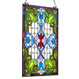Ólomüveg ablakpanel, 433 x 731 mm, Tiffany stílusú függő felülvilágító ablakpanel lánccal, nagy függőleges téglalap alakú ólomüveg, vintage hagyományos művészeti kézműves termékek konyhai lakberendezéshez - miniatúra 12