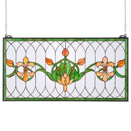 Ólomüveg ablakpanel, 810 x 433 mm, Tiffany stílusú függő felülvilágító ablakpanel lánccal, nagy vízszintes téglalap alakú ólomüveg, vintage hagyományos művészeti kézműves termékek konyhai lakberendezéshez - miniatúra 2