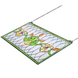 Ólomüveg ablakpanel, 810 x 433 mm, Tiffany stílusú függő felülvilágító ablakpanel lánccal, nagy vízszintes téglalap alakú ólomüveg, vintage hagyományos művészeti kézműves termékek konyhai lakberendezéshez - miniatúra 5