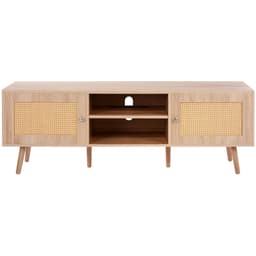 Rattan TV-állvány 65"-os (165,1 cm-es) TV-hez, bohém TV-állvány beépített aljzattal, tölgyfa - miniatúra 3