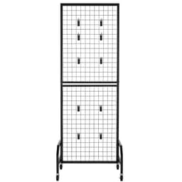Rácsos falpanel, 600 x 1640 mm-es drótrácsos panelek, mozgatható művészeti bemutató polc kerekekkel és 10 akasztóval, fekete szénacél rácsfal kézműves kiállításhoz, dekorációhoz, tároláshoz, hirdetőtáblához - miniatúra 4