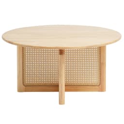 Rattan dohányzóasztal, kerek rattan szőtt fa dohányzóasztal gumifa tetejjel, 33 hüvelykes modern bohém kör alakú tárolós dohányzóasztal természetes fa lábakkal, nappaliba, hálószobába és kis helyiségekbe - miniatúra 3