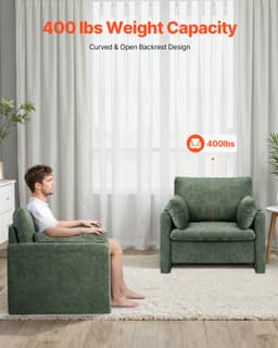 Zöld kiegészítő szék, modern kárpitozott kiegészítő szék karfákkal, vastag párnával és ívelt háttámlával ellátott szövetfotel, egyszínű szövetfotel nappaliba, hálószobába, dolgozószobába, irodába - miniatúra 6