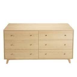 6 fiókos komód, tolóajtós, billenésgátlóval ellátott, modern minimalista komód, gardróbszekrény-rendszerező nappaliba, előszobába, hálószobába, előszobába, világos fa - miniatúra 5