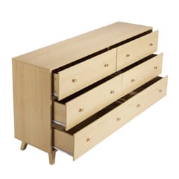6 fiókos komód, tolóajtós, billenésgátlóval ellátott, modern minimalista komód, gardróbszekrény-rendszerező nappaliba, előszobába, hálószobába, előszobába, világos fa - miniatúra 4