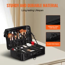 Sminkvonat-tok, nagyméretű, 3 szintes, kényelmes hordás fogantyúval, pánttal, professzionális, vízálló Oxford sminktároló szervező doboz, nagy teherbírású sminkhordozó, fekete - miniatúra 7