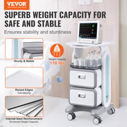 3 szintes laborkocsik, laborkocsi 2 fiókkal és 1 felső tálcával, mobil orvosi kocsi ABS anyagból, laborguruló kocsi 4 csendes kerékkel laborba, klinikára, kórházba, szalonba, fehér - miniatúra 6