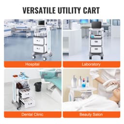 3 szintes laborkocsik, laborkocsi 2 fiókkal és 1 felső tálcával, mobil orvosi kocsi ABS anyagból, laborguruló kocsi 4 csendes kerékkel laborba, klinikára, kórházba, szalonba, fehér - miniatúra 10