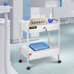 Laborkocsi, 2 szintes, rozsdamentes acél, orvosi kocsi, 2 fiókos, guruló laborkocsi, fehérre festett tálalókocsi 360°-os görgőkkel, laboratóriumi, kórházi, fogászati, szalon-, szépségszalon- és egyéb felhasználásra - miniatúra 1