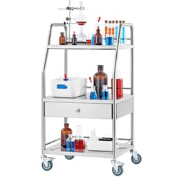 Laboratóriumi tálalókocsi, 3 rétegű rozsdamentes acél guruló kocsi, orvosi kocsi fiókkal, fogászati kocsi zárható kerekekkel, laboratóriumi, kórházi, fogászati használatra - miniatúra 3