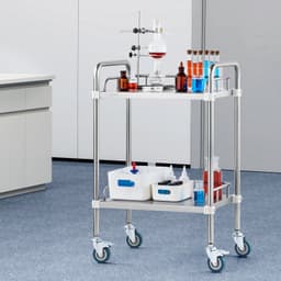 Laboratóriumi guruló kocsi, 2 polcos rozsdamentes acél guruló kocsi, laboratóriumi tálalókocsi forgó görgőkkel, fogászati eszközkocsi klinikára, laborba, kórházba, szalonba, 385 x 548 x 865 mm - miniatúra 1