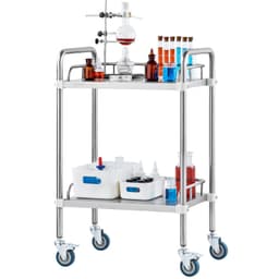 Laboratóriumi guruló kocsi, 2 polcos rozsdamentes acél guruló kocsi, laboratóriumi tálalókocsi forgó görgőkkel, fogászati eszközkocsi klinikára, laborba, kórházba, szalonba, 385 x 548 x 865 mm - miniatúra 12