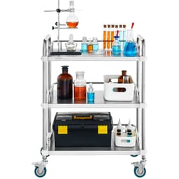 Laboratóriumi guruló kocsi, 3 polcos rozsdamentes acél guruló kocsi, laboratóriumi tálalókocsi forgó görgőkkel, fogászati eszközkocsi klinikára, laborba, kórházba, szalonba, 70 x 395 x 867 mm - miniatúra 3