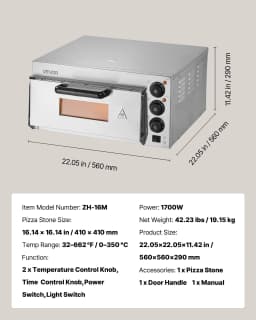 Kereskedelmi pultra helyezhető pizzasütő Elektromos pizzasütő 40,6 cm-es pizzához, beltéri használatra - miniatúra 11