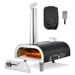 Kültéri pizzakemencé, 12 hüvelykes fatüzelésű pizzakemencék, pellet pizzakemence hőmérővel, hordozható pizzakészítő kültéri kerti terasz kempingezéshez, pizzasütő kő, hordtáska, lapát, fekete - miniatúra 2