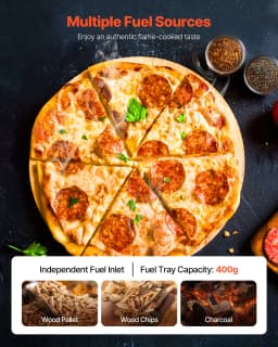 Kültéri pizzakemencé, 12 hüvelykes fatüzelésű pizzakemencék, pellet pizzakemence hőmérővel, hordozható pizzakészítő kültéri kerti terasz kempingezéshez, pizzasütő kő, hordtáska, lapát, fekete - miniatúra 7