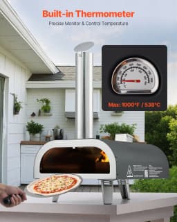 Kültéri pizzakemencé, 12 hüvelykes fatüzelésű pizzakemencék, pellet pizzakemence hőmérővel, hordozható pizzakészítő kültéri kerti terasz kempingezéshez, pizzasütő kő, hordtáska, lapát, fekete - miniatúra 8