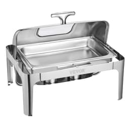 Roll Top Chafing tál, komplett büfékészlet, 9 literes, 1 csomag rozsdamentes acél chafing tál 2 félméretű edénnyel, téglalap alakú vendéglátóipari melegítő tálca látható fedéllel, víztálca, összecsukható állvány, üzemanyagtartó, ezüst - miniatúra 5