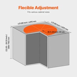 28"-os vese alakú króm sarokrendező, 360°-ban forgatható konyhai alsószekrény vak sarok, 2 szintes, állítható magasságú tárolóállvány, szénacél lusta susan pótpolc szekrénysarokhoz - miniatúra 10