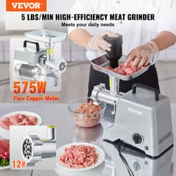Elektromos húsdaráló, 2,2 kg/perc kapacitás, 575 W (max. 800 W) ipari húsdaráló pengével, darálólappal, kolbásztöltő pengével és 3 csővel, alumínium kereskedelmi húsdaráló - miniatúra 6