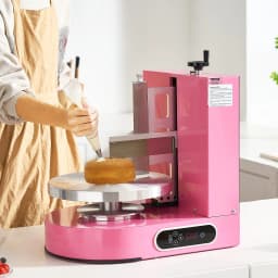 Tortadíszítő gép, tortakrém-kenésű gép, halk tortafazógép, forgótányér állítható kaparóval, 4"-12"-os tortához, 25-320 fordulat/perc forgási sebesség, rózsaszín - miniatúra 1
