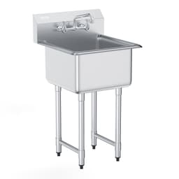 Rozsdamentes acél előkészítő és háztartási mosogató, 1 rekeszes, szabadon álló, kis mosogató, csapteleppel és lábakkal, 533,4 x 1041 mm, kereskedelmi, egymedencés mosogatók garázsba, éttermekbe, konyhába, mosókonyhába - miniatúra 2