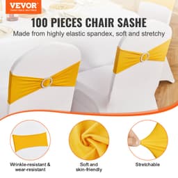 Stretch spandex székszárnyak, székhuzat és rugalmas székszárny kerek csattal, rugalmas székszalagok, esküvőre, ünnepekre, bankettre, parti székdekorációhoz (100 db aranysárga) - miniatúra 6