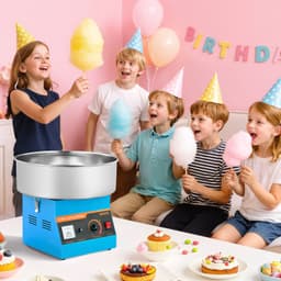 Vattacukor készítő gép, 1000 W-os elektromos vattacukor készítő, könnyen használható, 38 cm-es rozsdamentes acél tállal és cukorkanállal, kemény cukorkát készít otthonra, gyerekek születésnapjára, családi partira, kék - miniatúra 1