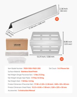Ízesítő rudak és hőterelők, 44 cm-es grillsütő alkatrész, Weber Genesis 300 sorozatú grillsütőkhöz, beleértve az E310 E320 E330 S310 S320 S330 modelleket, Vastagabb rozsdamentes acél fűtőlap, 7 darabos csomag - miniatúra 6