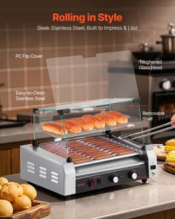 Hot dog henger, 30 hot dog 11 henger, rozsdamentes acél kolbászos grillsütő, 2200 W-os kereskedelmi hot dog készítő kettős hőmérséklet-szabályozással, fedéllel, oldalsó tárolódobozzal, kivehető polccal és olajcsepegtető tálcával - miniatúra 8