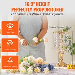 20 db-os 43 cm-es/16,9 hüvelykes kristály virágállvány esküvőre, fém esküvői asztaldísz váza, arany virágtartók, virágtartó asztalokra, esküvői vacsorapartira, ünnepségre, születésnapi rendezvény dekoráció - miniatúra 8