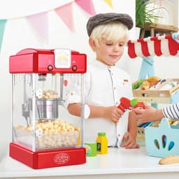 Pattogatott kukorica készítő, 300 W-os pattogatott kukorica készítő, 2,5 unciás vízforraló, adagonként 4 qt-t készít, asztali pattogatott kukorica készítő PP ajtóval, 2 gombóccal és tálcával, mozi stílusú, piros - miniatúra 1