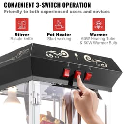 Pattogatott kukorica készítő, 850 W-os pattogatott kukorica pattogatott kukorica gép, 8 unciás vízforraló, adagonként 48 csészét készít, pultra helyezhető pattogatott kukorica készítő edzett üveggel, 4 gombóccal, mozi stílusú, fekete - miniatúra 9