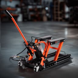 Motorkerékpár-emelő, 750 kg teherbírás, hidraulikus és pneumatikus motorkerékpár-emelő, 10,5–38 cm magasságtartomány, nagy teherbírású kerékpárjavító állvány levehető rámpával és 2 görgővel ATV-khez, terepmotorokhoz - miniatúra 1