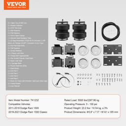 Légzsák-felfüggesztés készlet, Légrugók-felfüggesztés készlet, kompatibilis a 2011-2018 Dodge Ram 1500, 2019-2021 Dodge Ram 1500 Classic modellekkel, 5000 font terhelés, 5-100 PSI - miniatúra 11