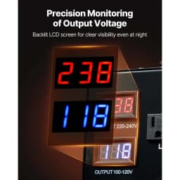 Automatikus feszültségváltó transzformátor, 6000 VA, nagy teherbírású feszültségnövelő/feszültségcsökkentő transzformátor, 110V-ról 220V-ra és 220V-ról 110V-ra, 3 amerikai és 3 európai csatlakozóval, LCD kijelzővel, megszakítóvédelemmel - miniatúra 11
