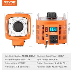 3000 VA automatikus feszültségváltó, 10 amper, 230 V bemenet, 0-300 V kimenet, AC feszültségszabályozó, LCD kijelzővel, 4 extra biztosítékkal, hőkapcsolóval otthoni, ipari, irodai használatra, CE tanúsítvánnyal - miniatúra 11